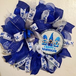 Happy HANUKKAH WREATH - ROYAL BLUES & silvers 22 VERY FULL